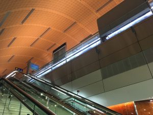 Various shapes of metal panels wall cladding in Dubai Metro station by OMERAS
